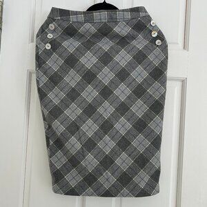 NEW Gray Plaid Pencil Skirt – Button Detail Size 0